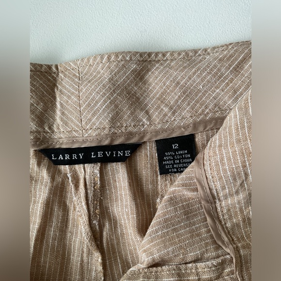 Larry Levine Linen Blend Tan & White Pinstripe Pants Size 12 Cropped Capri - Picture 7 of 8